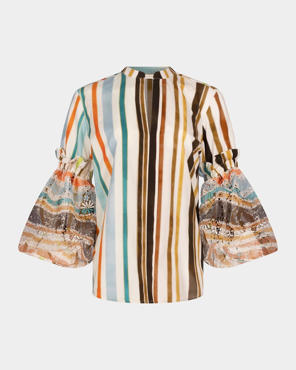 Nuru Striped Eyelet Puff-Sleeve Blous
